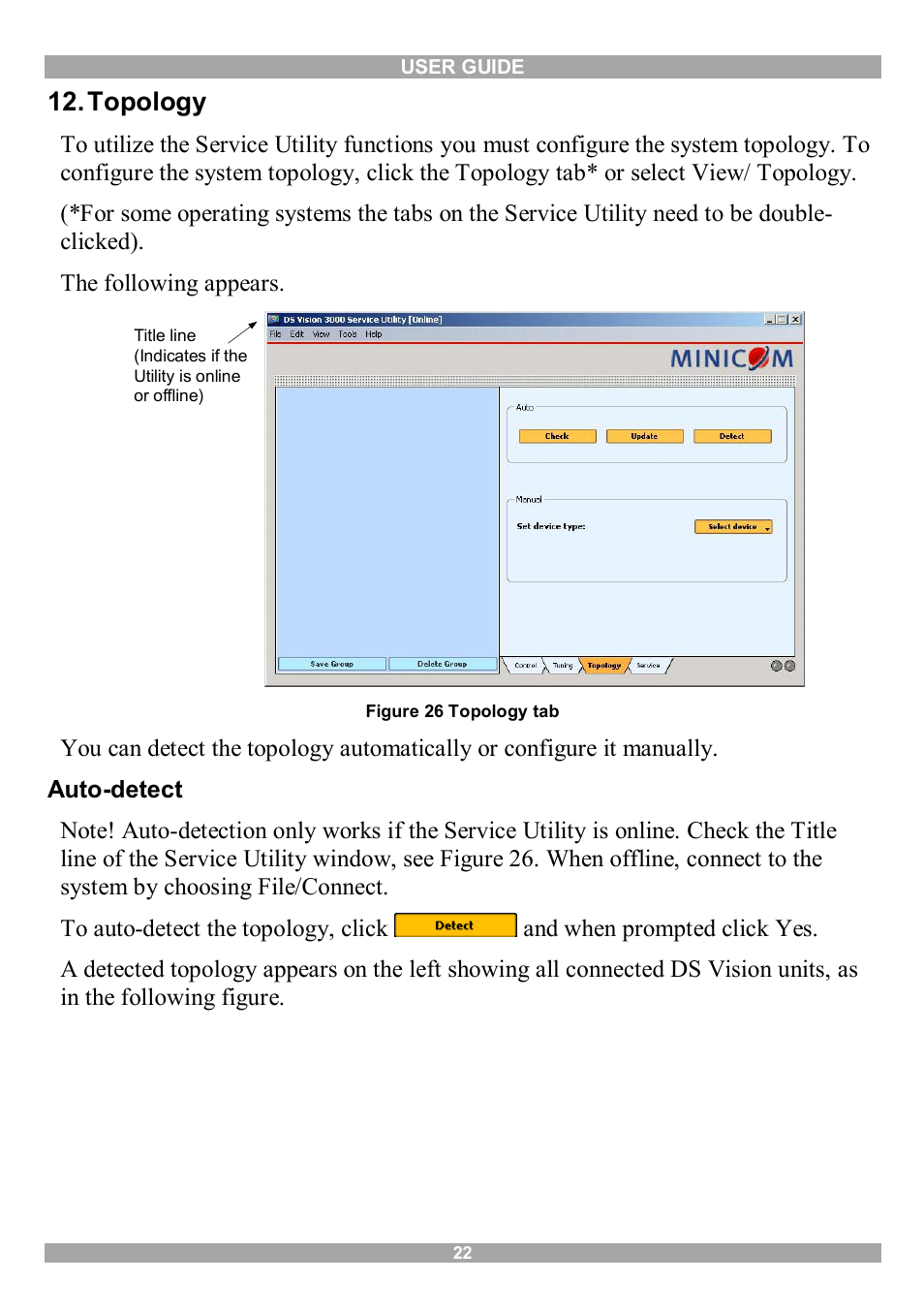 Topology, Auto-detect | Minicom Advanced Systems 3000 User Manual | Page 23 / 44