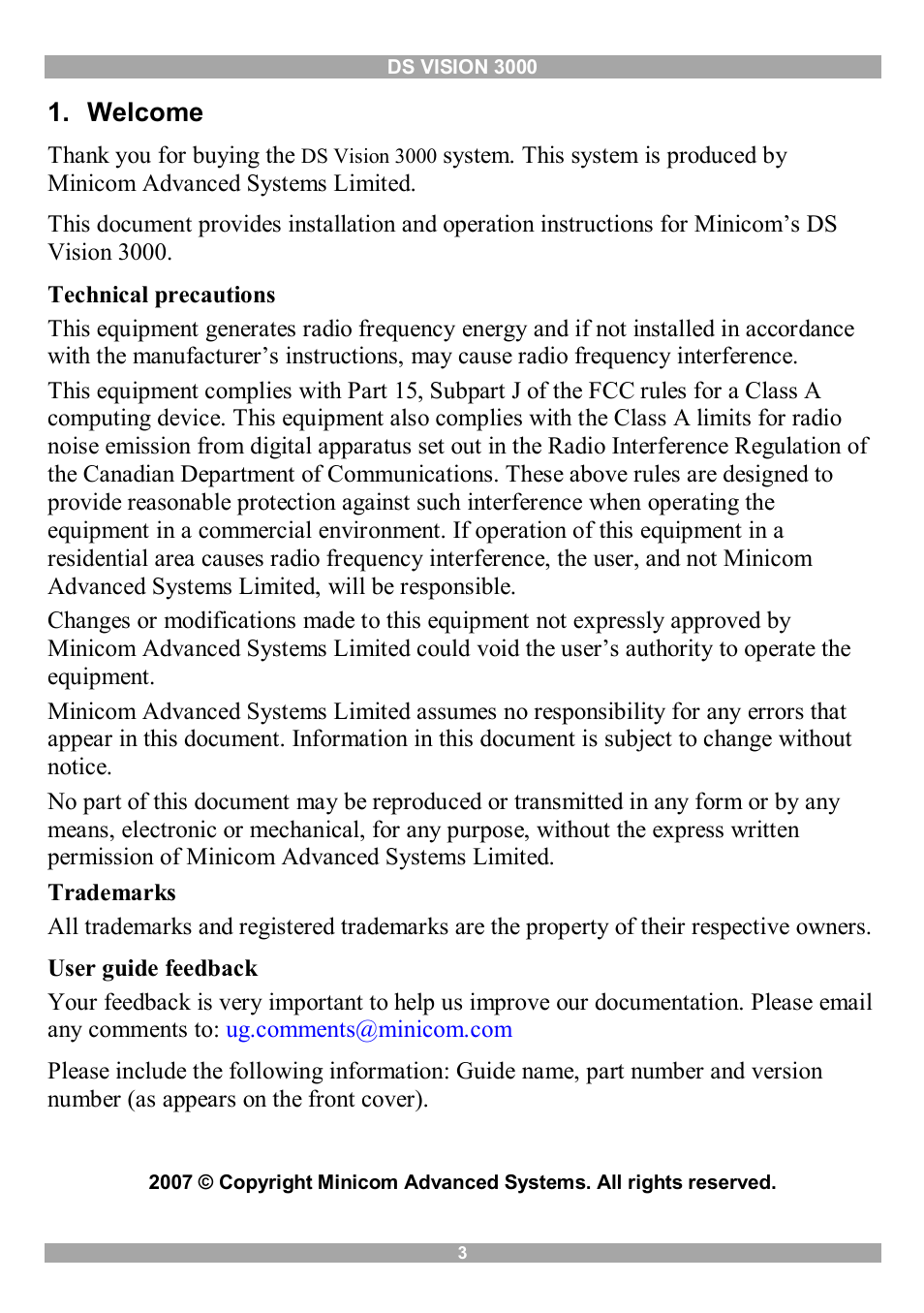 Welcome | Minicom Advanced Systems 3000 User Manual | Page 4 / 44