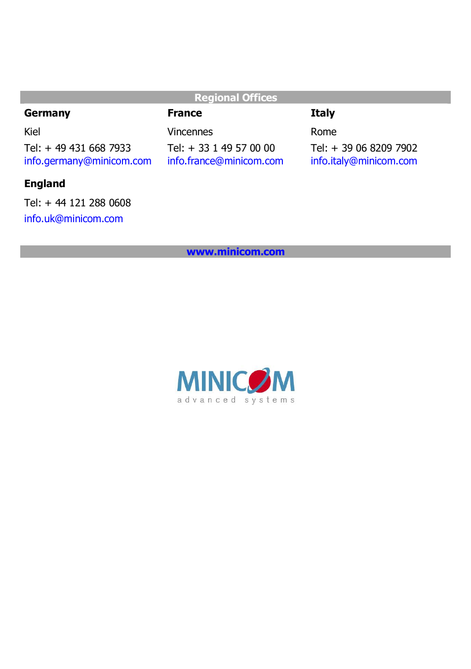 Minicom Advanced Systems 3000 User Manual | Page 44 / 44