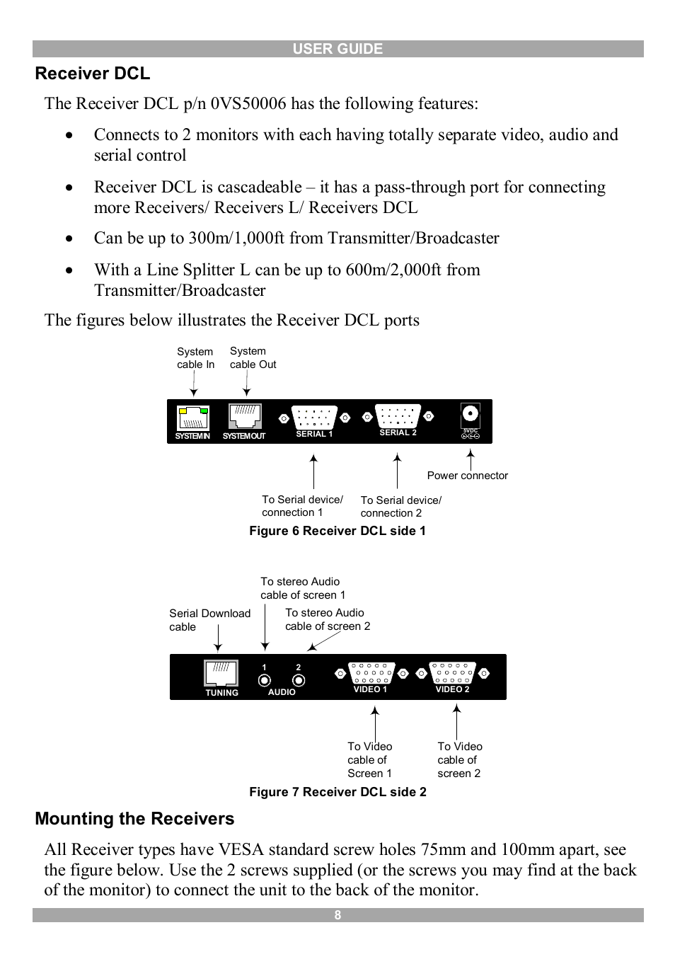 Receiver dcl, Mounting the receivers | Minicom Advanced Systems 3000 User Manual | Page 9 / 44