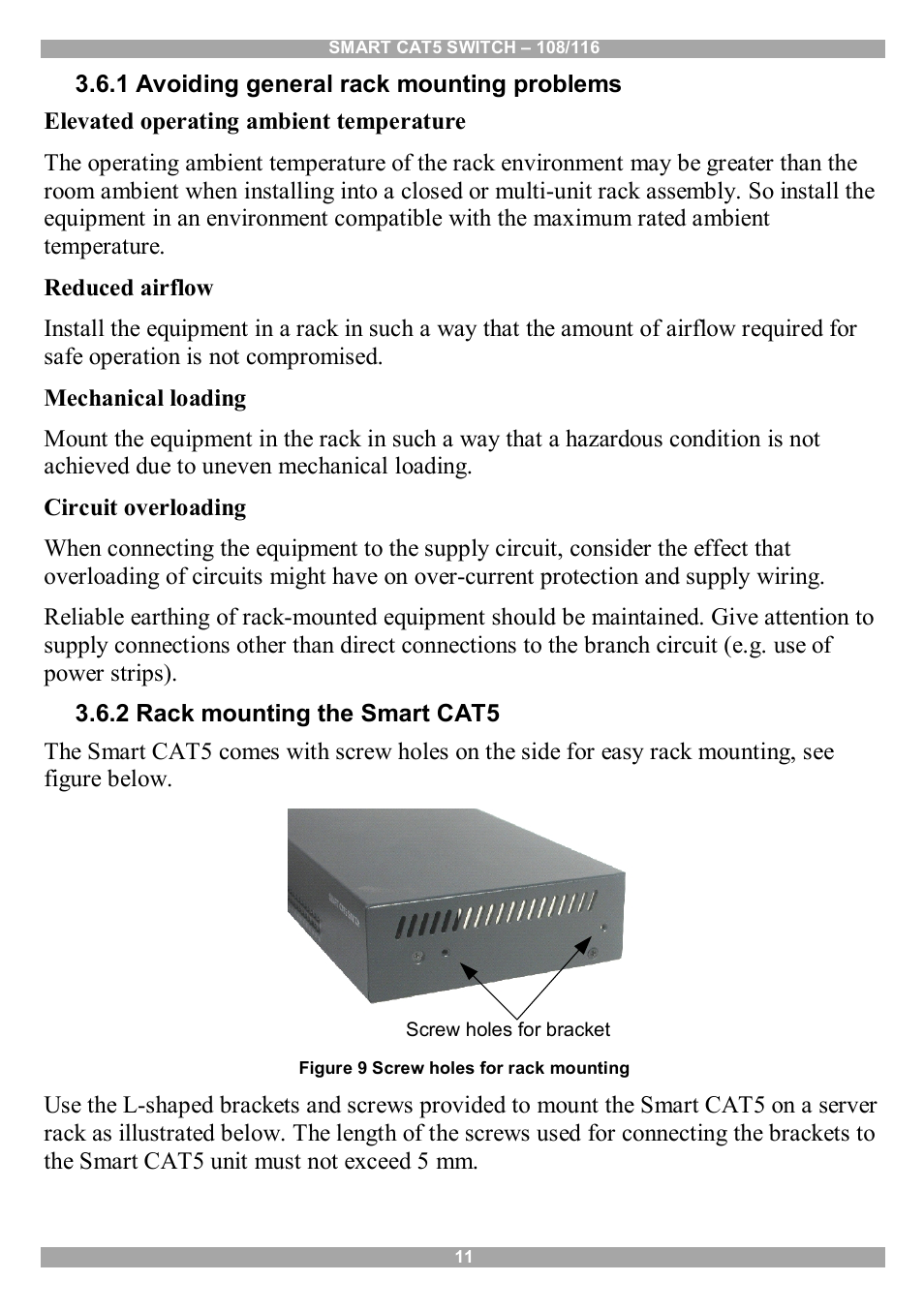 1 avoiding general rack mounting problems, 2 rack mounting the smart cat5 | Minicom Advanced Systems Smart CAT5 User Manual | Page 12 / 45