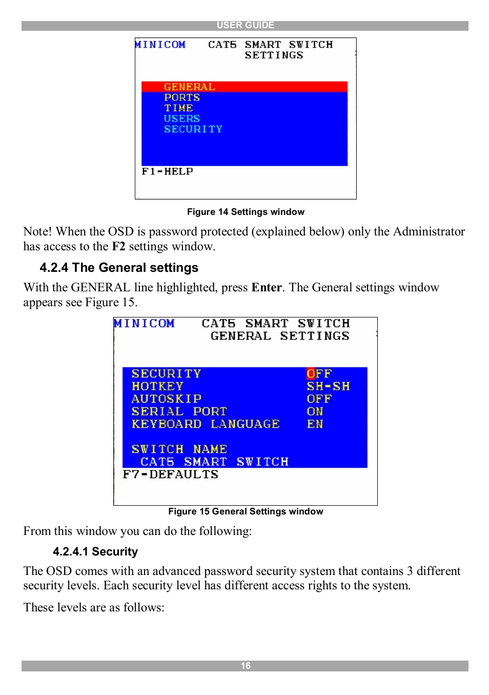 4 the general settings, 1 security | Minicom Advanced Systems Smart CAT5 User Manual | Page 17 / 45