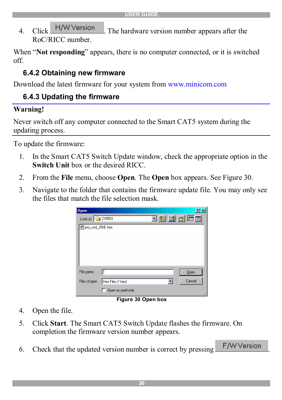 2 obtaining new firmware, 3 updating the firmware | Minicom Advanced Systems Smart CAT5 User Manual | Page 37 / 45