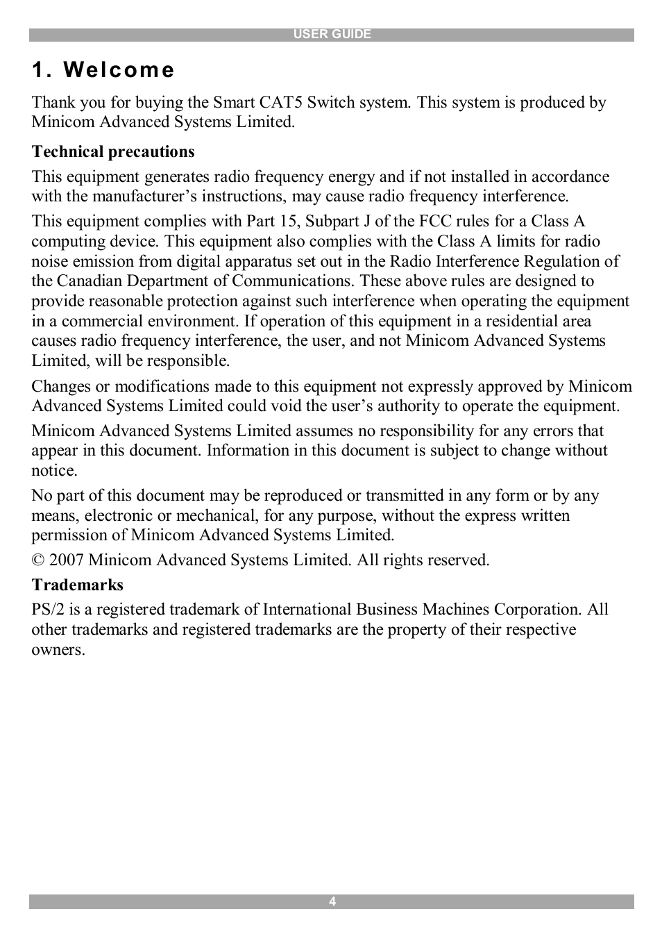 Welcome, Wel c om e | Minicom Advanced Systems Smart CAT5 User Manual | Page 5 / 45