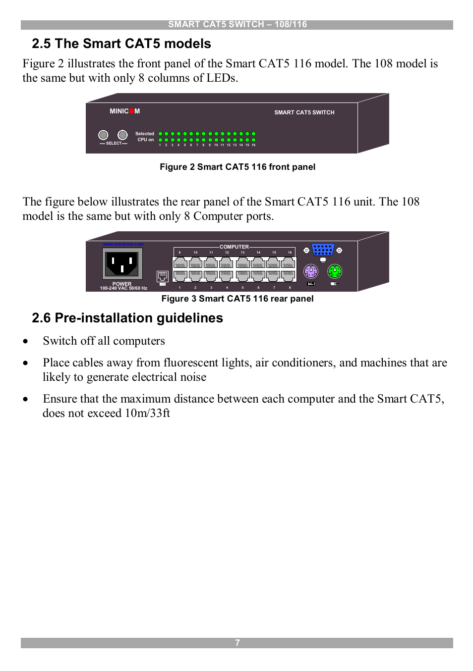 5 the smart cat5 models, 6 pre-installation guidelines | Minicom Advanced Systems Smart CAT5 User Manual | Page 8 / 45