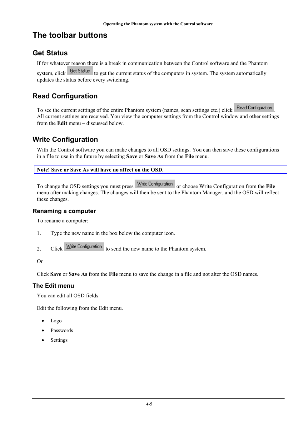 The toolbar buttons, Get status, Read configuration | Write configuration | Minicom Advanced Systems Minicom Supervisor Phantom User Manual | Page 25 / 41