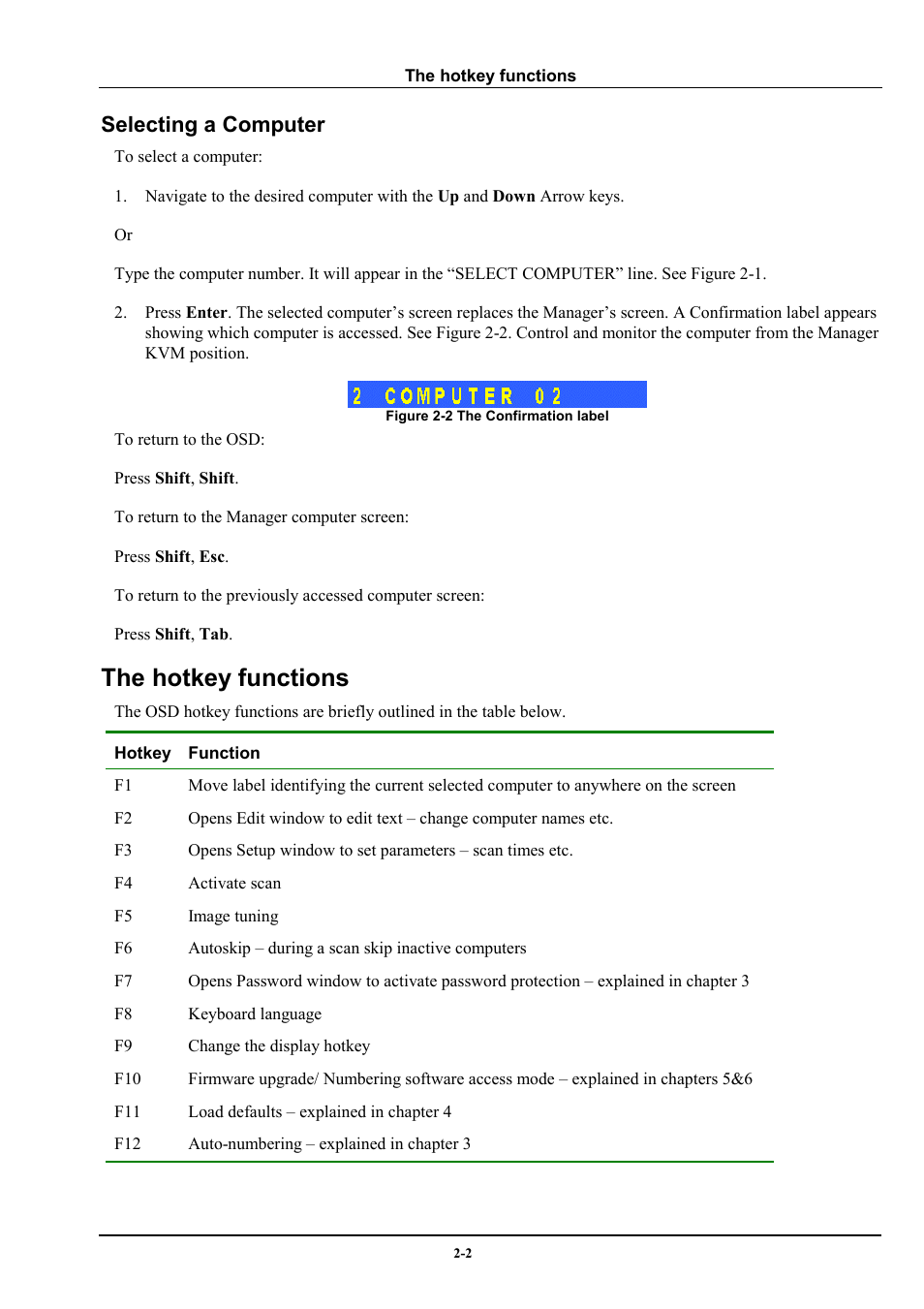 Selecting a computer, The hotkey functions | Minicom Advanced Systems Minicom Supervisor Phantom User Manual | Page 8 / 41