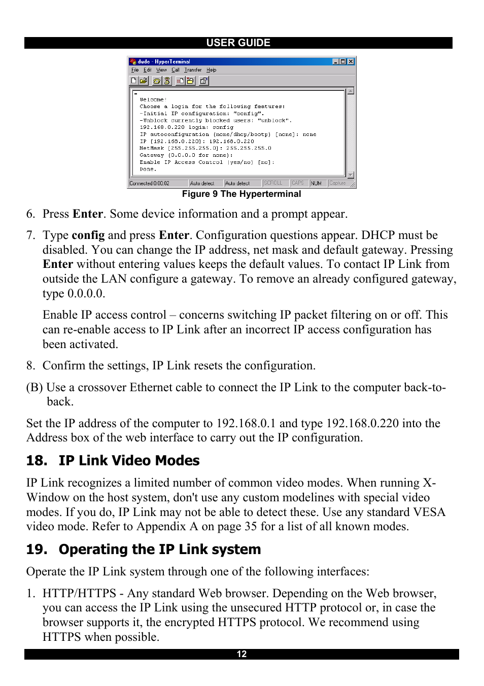 Ip link video modes, Operating the ip link system | Minicom Advanced Systems RJ-45 User Manual | Page 13 / 43