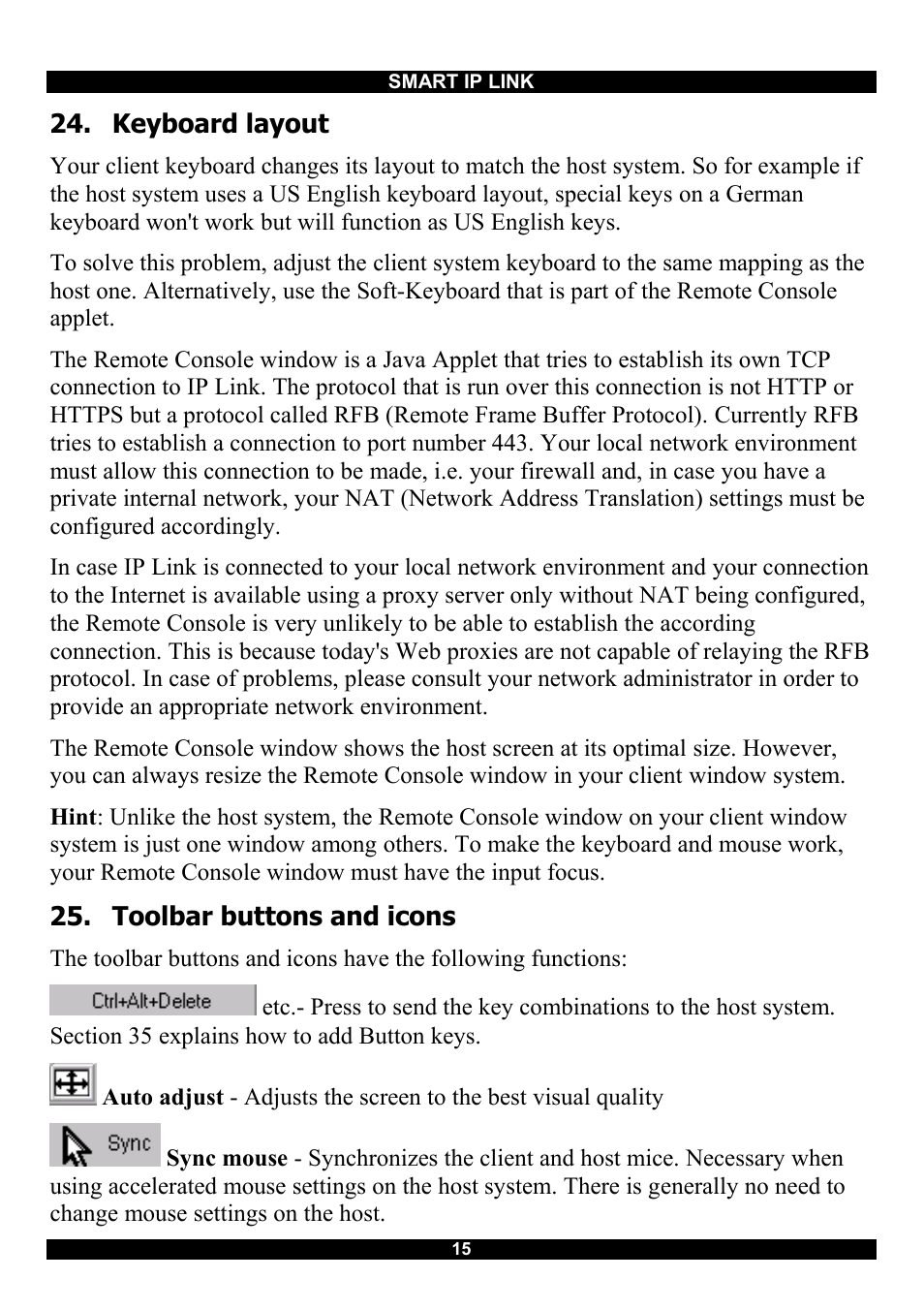 Keyboard layout, Toolbar buttons and icons | Minicom Advanced Systems RJ-45 User Manual | Page 16 / 43