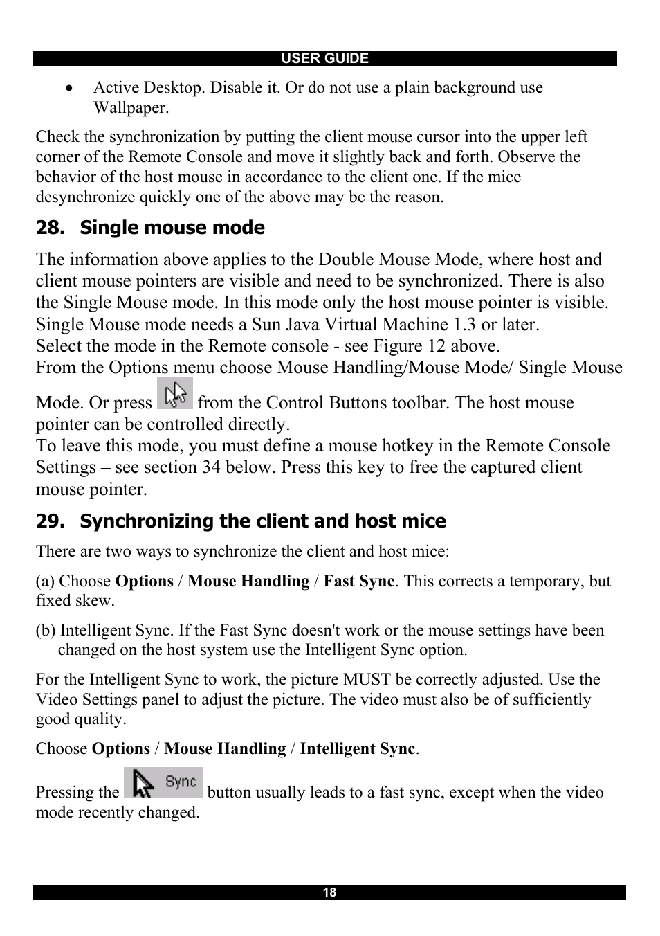Single mouse mode, Synchronizing the client and host mice | Minicom Advanced Systems RJ-45 User Manual | Page 19 / 43