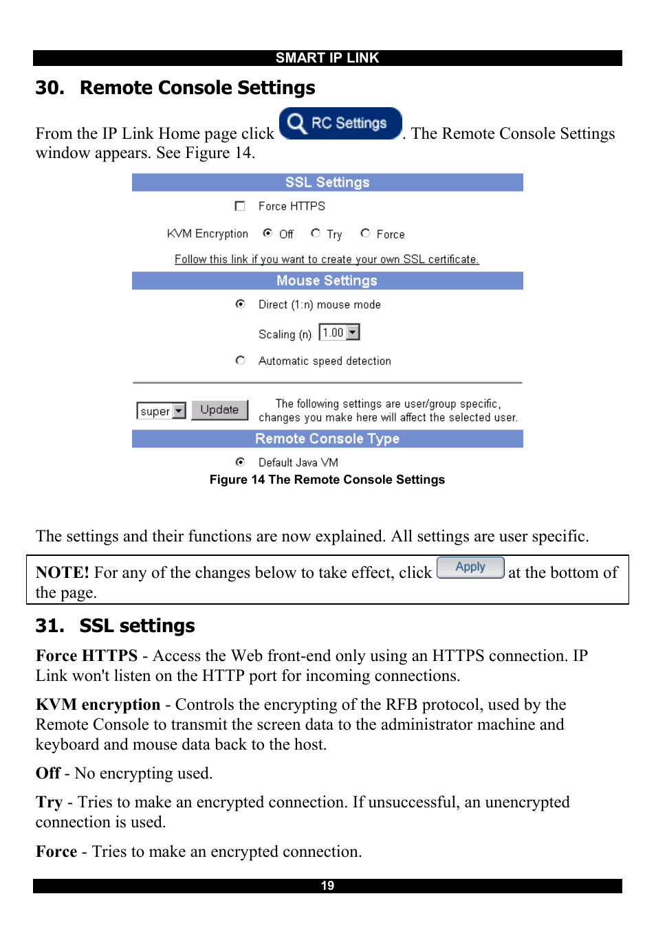Remote console settings, Ssl settings | Minicom Advanced Systems RJ-45 User Manual | Page 20 / 43
