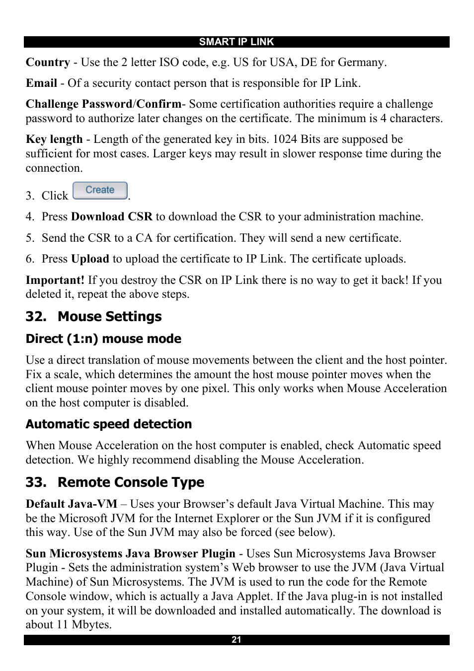 Mouse settings, Direct (1:n) mouse mode, Automatic speed detection | Remote console type | Minicom Advanced Systems RJ-45 User Manual | Page 22 / 43