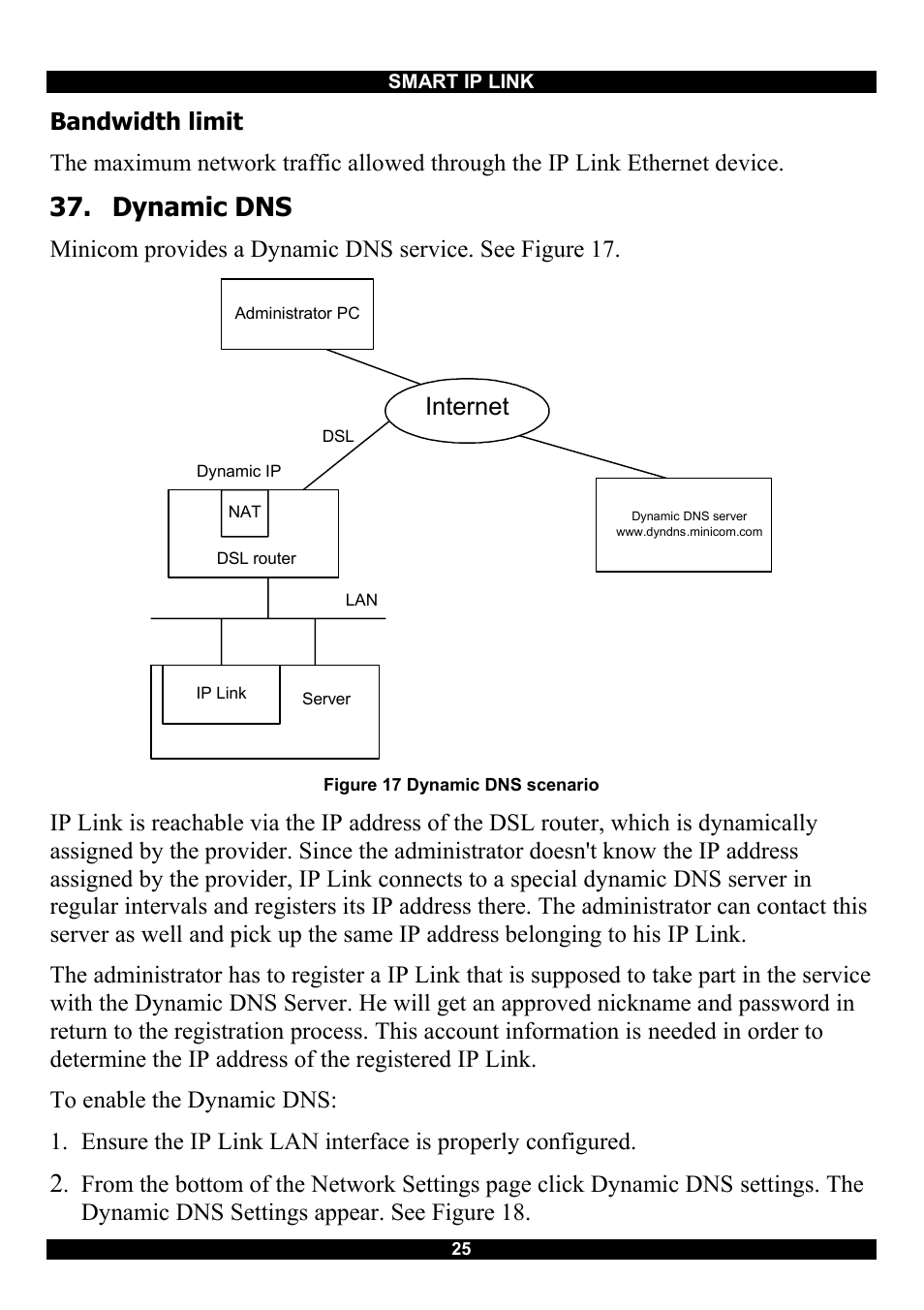 Bandwidth limit, Dynamic dns, Internet | Minicom Advanced Systems RJ-45 User Manual | Page 26 / 43