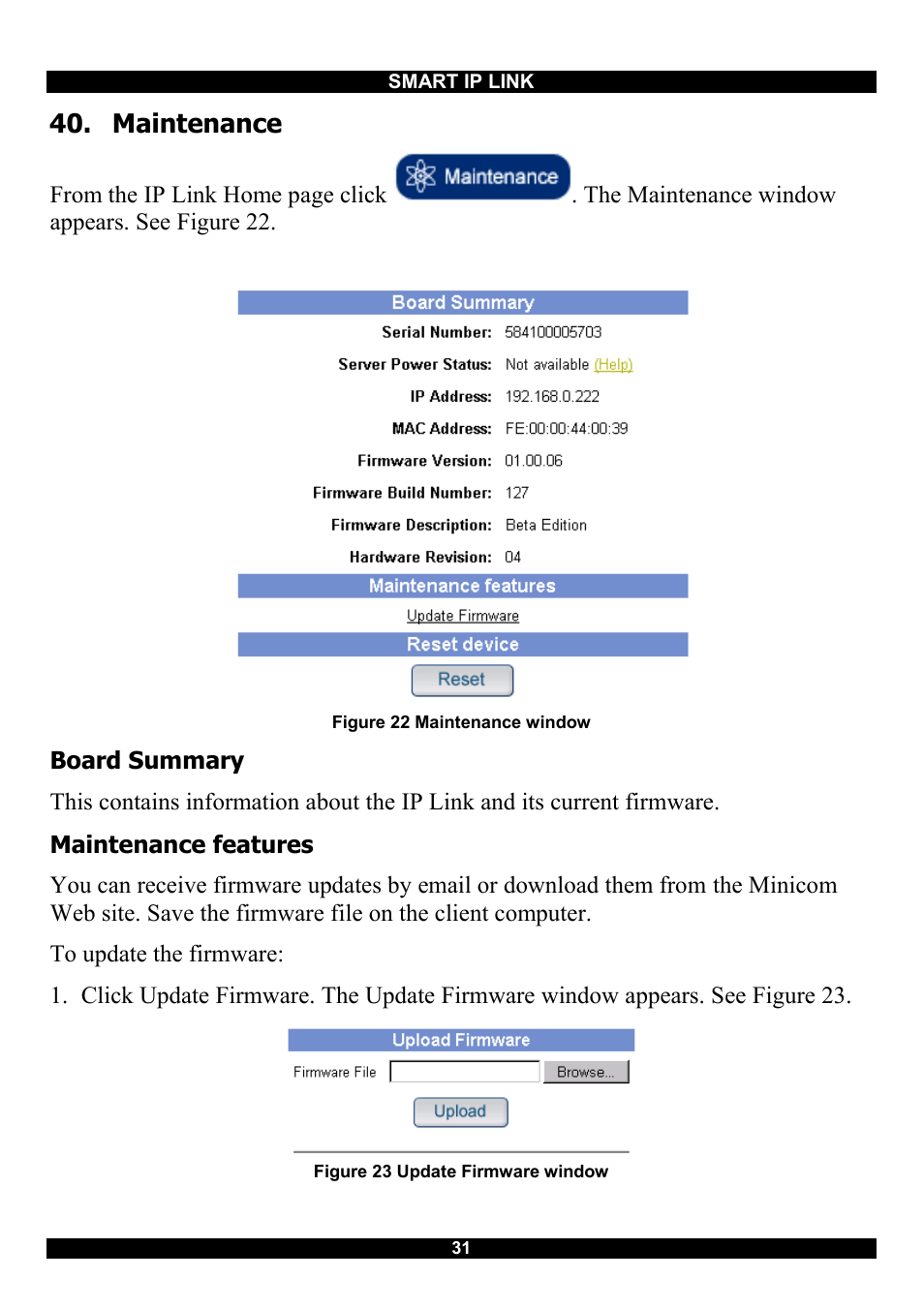 Maintenance, Board summary, Maintenance features | Minicom Advanced Systems RJ-45 User Manual | Page 32 / 43