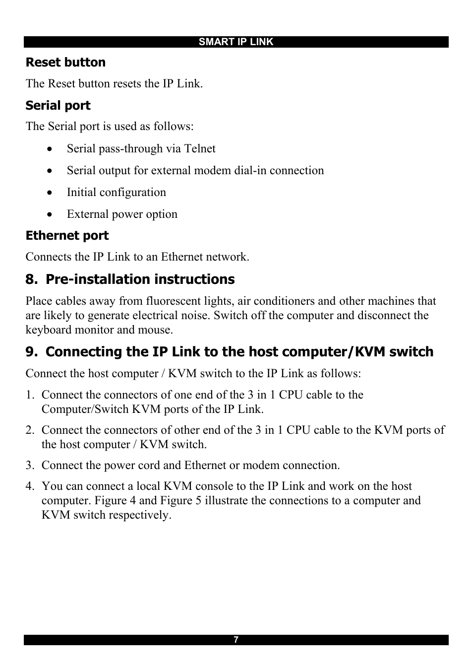 Reset button, Serial port, Ethernet port | Pre-installation instructions | Minicom Advanced Systems RJ-45 User Manual | Page 8 / 43