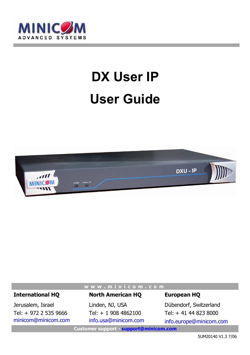 Minicom Advanced Systems DX User IP User Manual | 72 pages