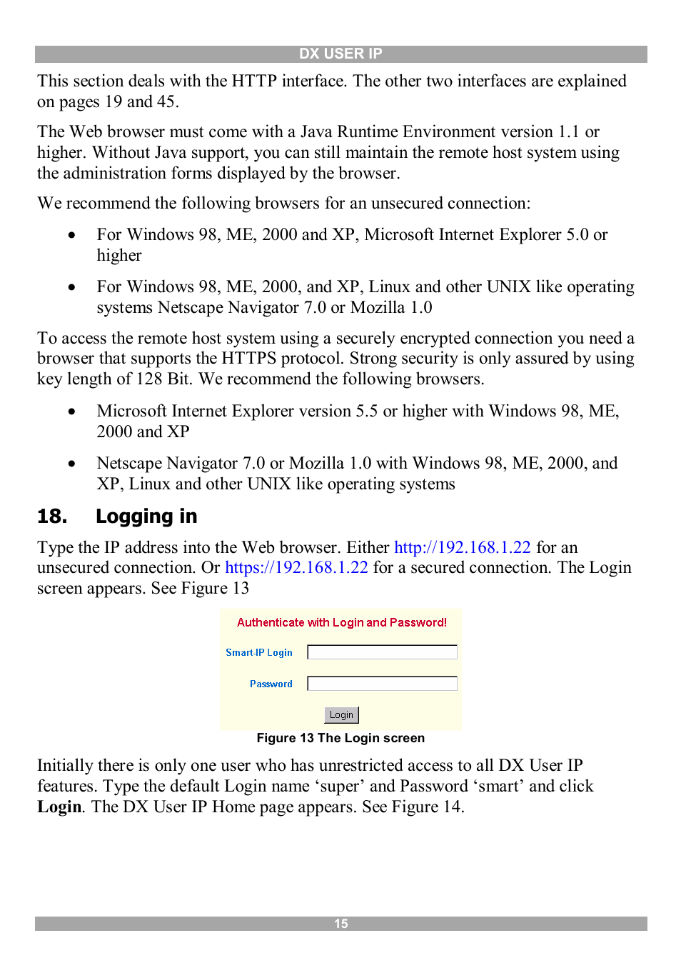 Logging in | Minicom Advanced Systems DX User IP User Manual | Page 16 / 72