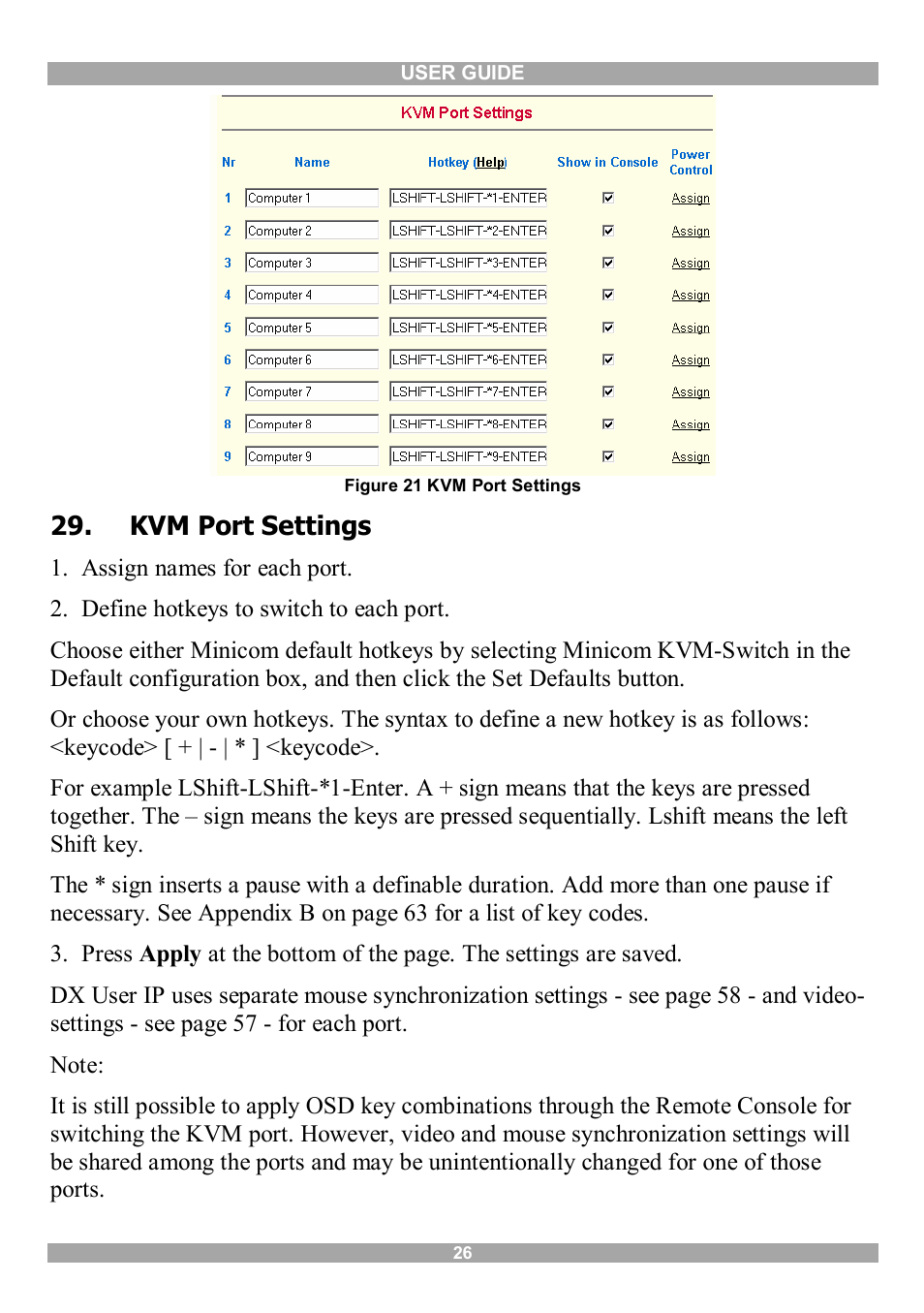 Kvm port settings | Minicom Advanced Systems DX User IP User Manual | Page 27 / 72