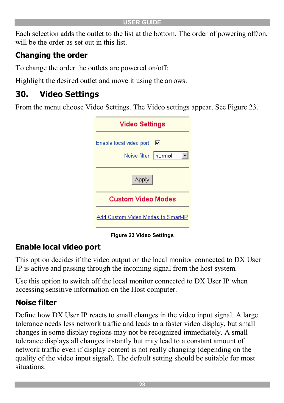 Video settings | Minicom Advanced Systems DX User IP User Manual | Page 29 / 72