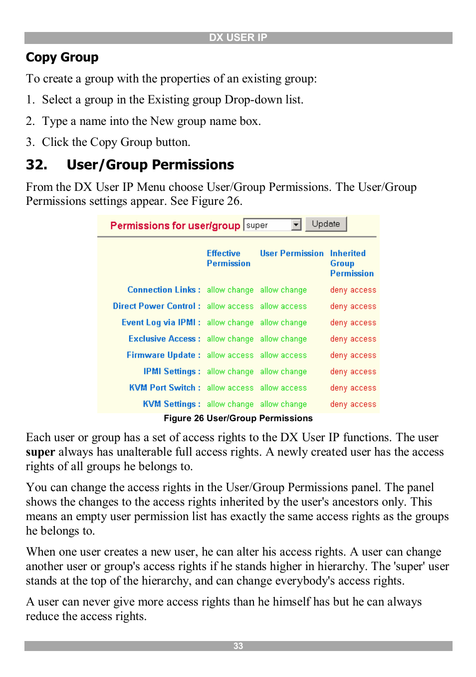 User/group permissions | Minicom Advanced Systems DX User IP User Manual | Page 34 / 72