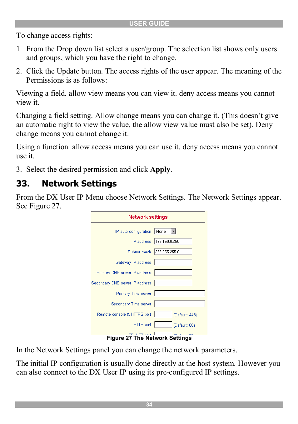 Network settings | Minicom Advanced Systems DX User IP User Manual | Page 35 / 72