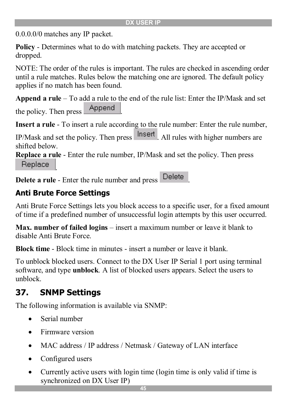 Snmp settings | Minicom Advanced Systems DX User IP User Manual | Page 46 / 72