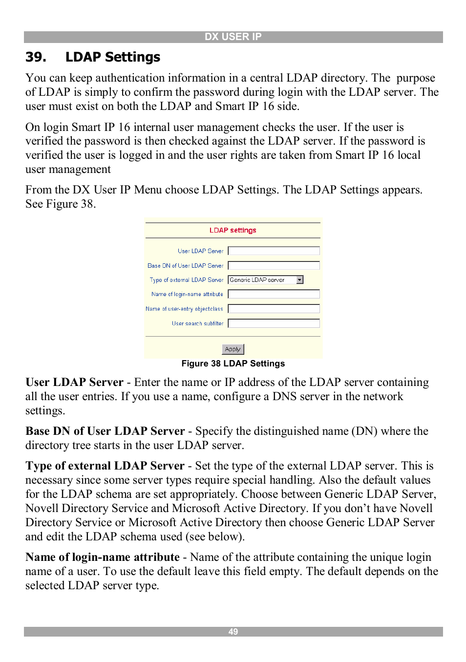 Ldap settings | Minicom Advanced Systems DX User IP User Manual | Page 50 / 72