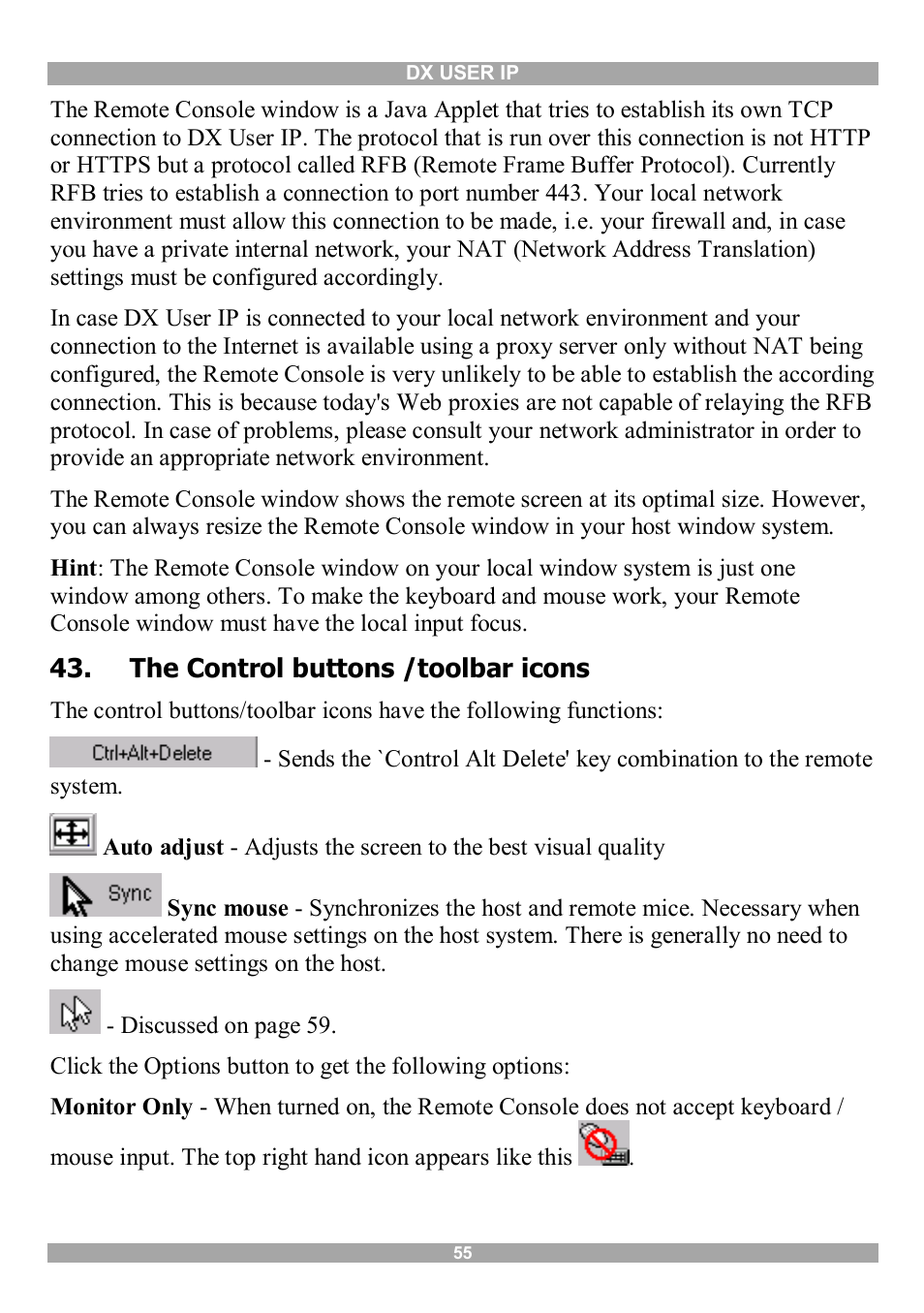 The control buttons /toolbar icons | Minicom Advanced Systems DX User IP User Manual | Page 56 / 72