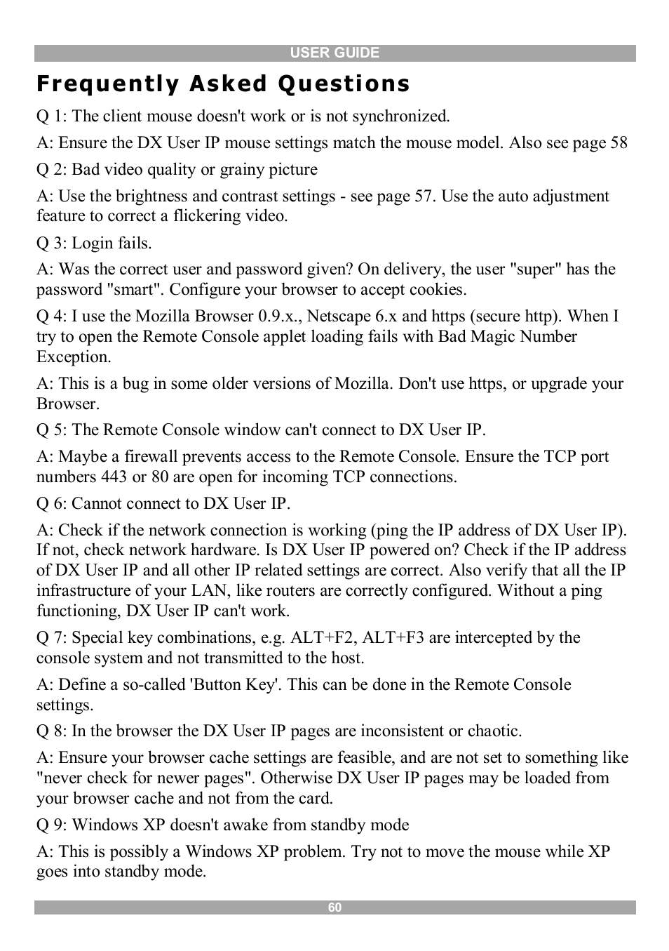 Frequently asked questions, Frequentl y as k ed q uesti ons | Minicom Advanced Systems DX User IP User Manual | Page 61 / 72