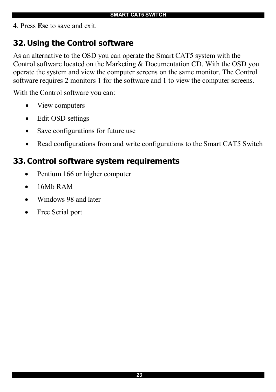 Using the control software, Control software system requirements | Minicom Advanced Systems CAT5 User Manual | Page 24 / 40