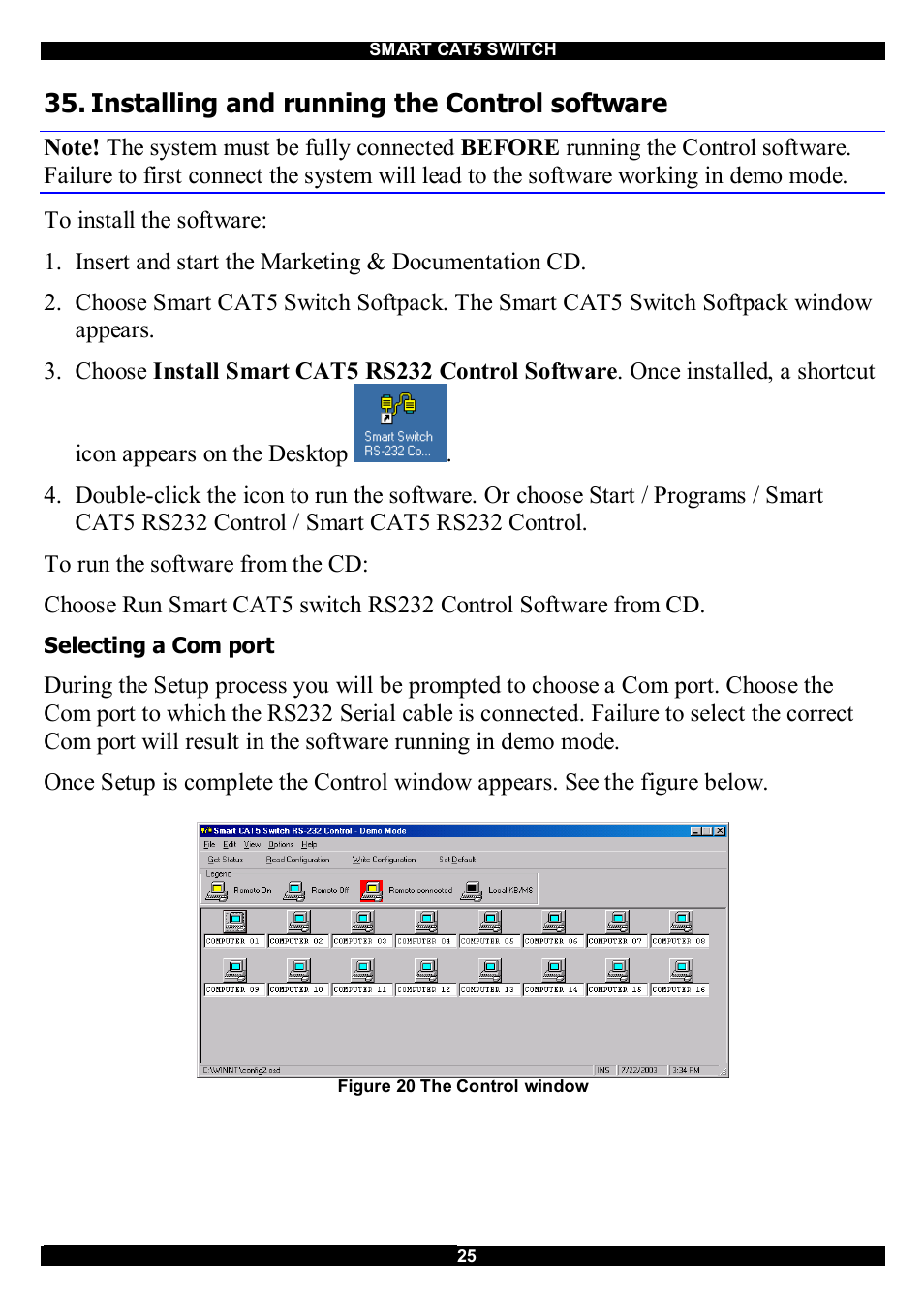 Installing and running the control software | Minicom Advanced Systems CAT5 User Manual | Page 26 / 40