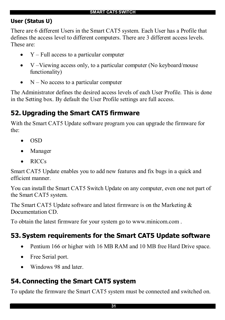 Upgrading the smart cat5 firmware, Connecting the smart cat5 system | Minicom Advanced Systems CAT5 User Manual | Page 32 / 40