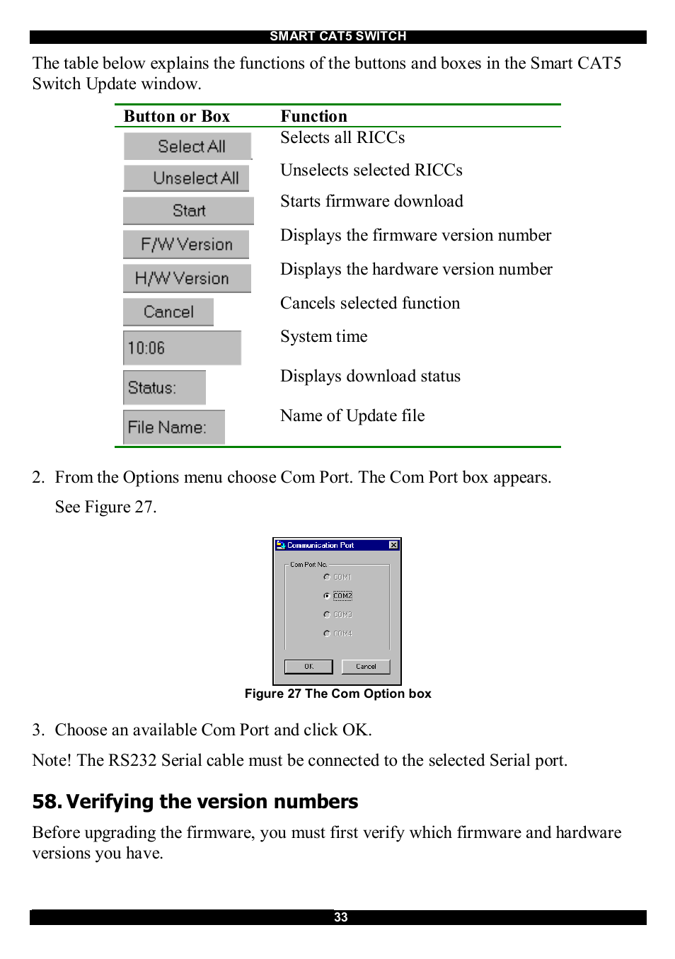 Verifying the version numbers | Minicom Advanced Systems CAT5 User Manual | Page 34 / 40