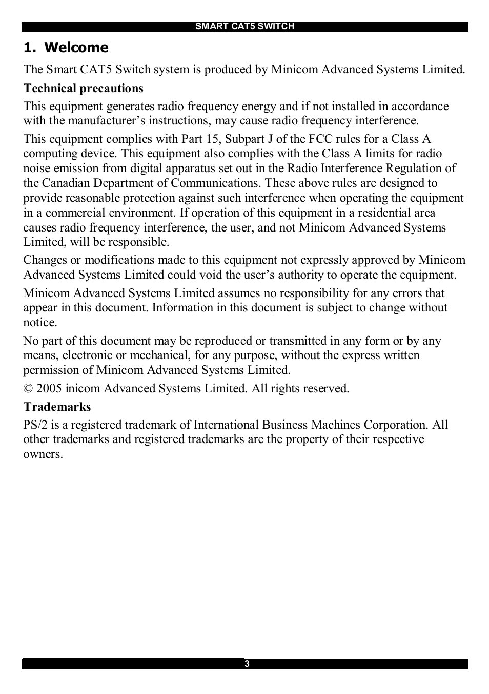 Welcome | Minicom Advanced Systems CAT5 User Manual | Page 4 / 40