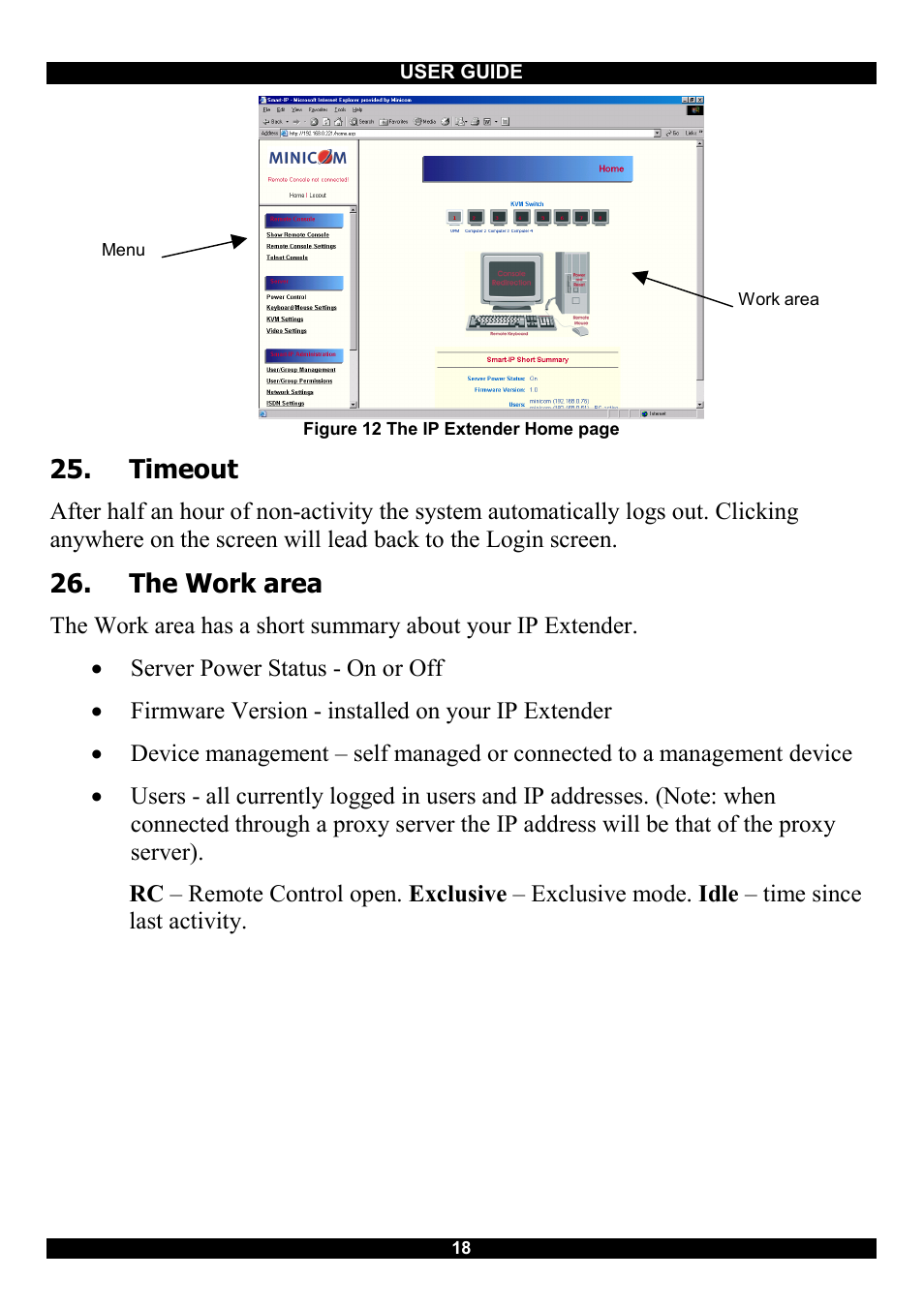 Timeout, The work area | Minicom Advanced Systems Smart IP Extender User Manual | Page 19 / 68