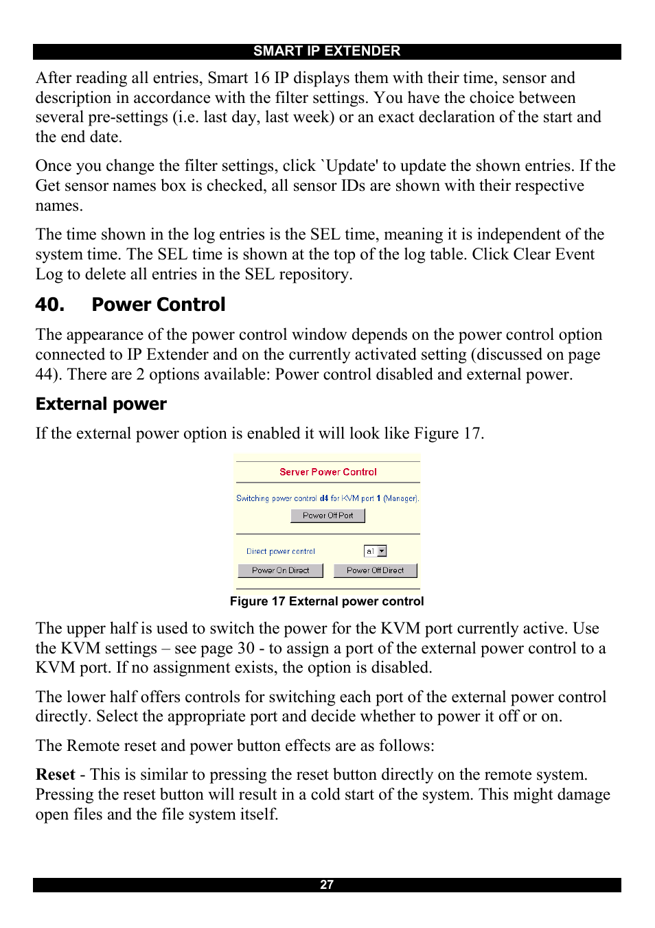 Power control, External power | Minicom Advanced Systems Smart IP Extender User Manual | Page 28 / 68