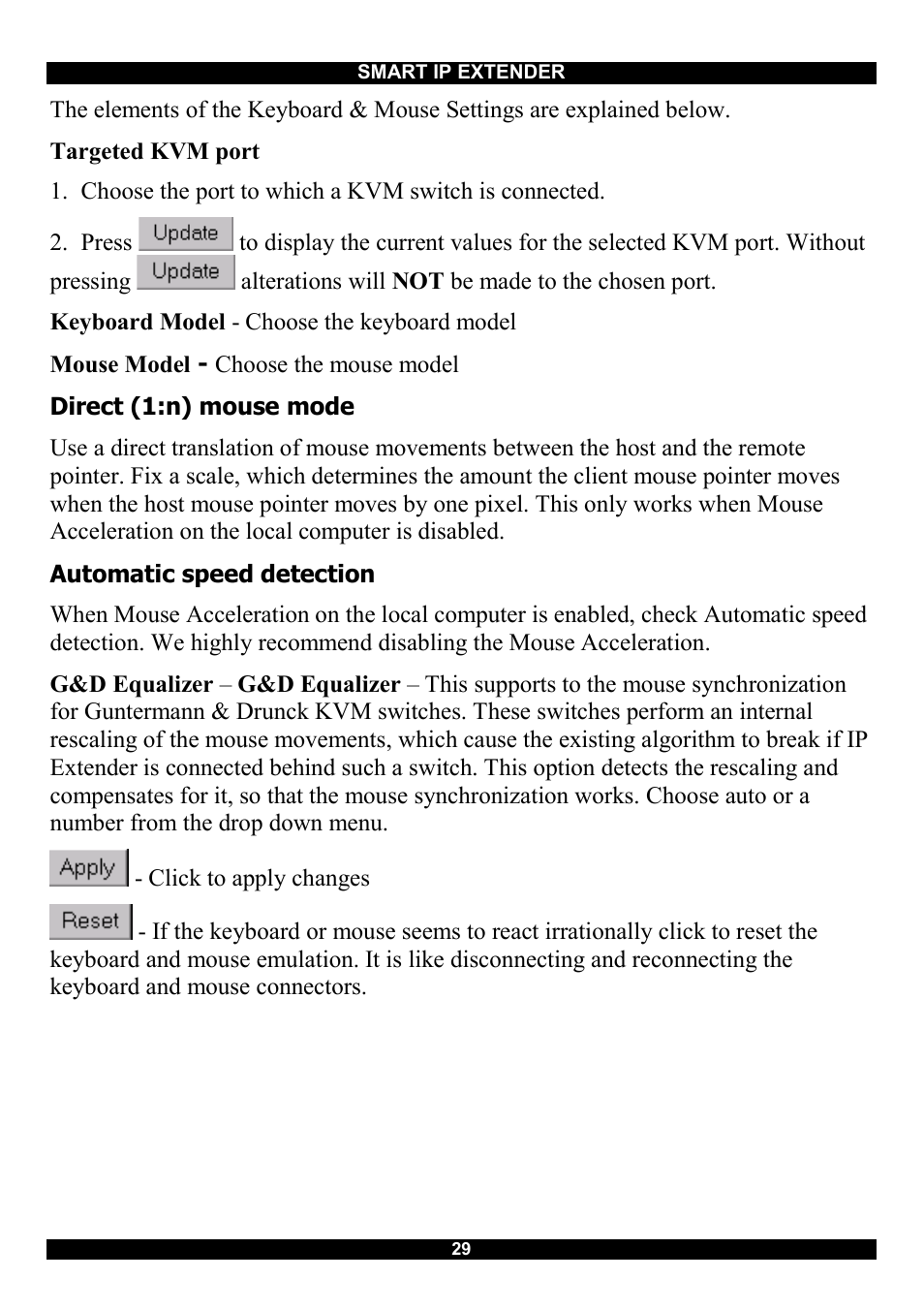 Direct (1:n) mouse mode, Automatic speed detection | Minicom Advanced Systems Smart IP Extender User Manual | Page 30 / 68