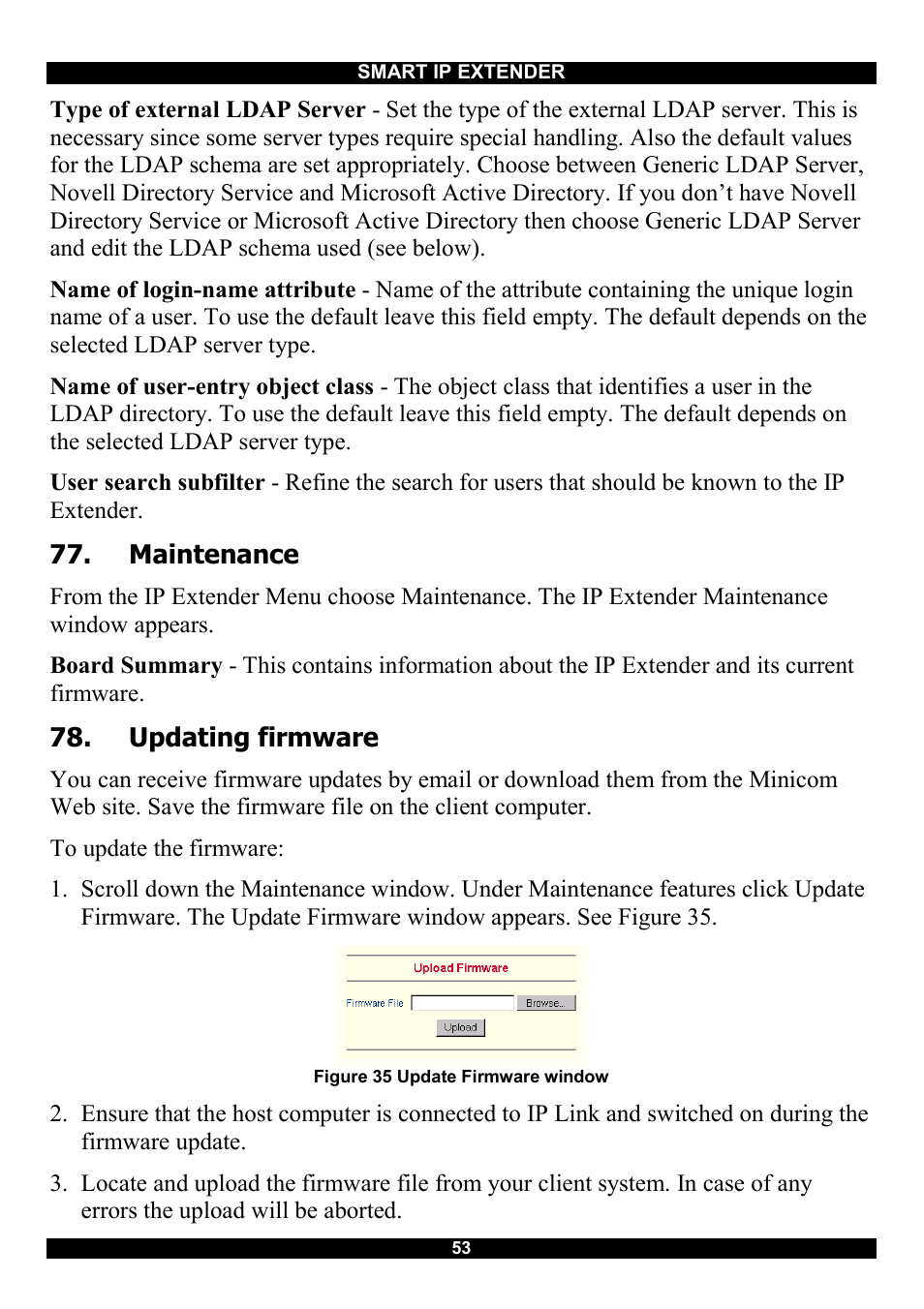 Maintenance, Updating firmware | Minicom Advanced Systems Smart IP Extender User Manual | Page 54 / 68