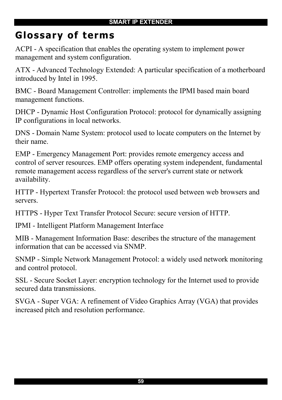 Glossary of terms | Minicom Advanced Systems Smart IP Extender User Manual | Page 60 / 68