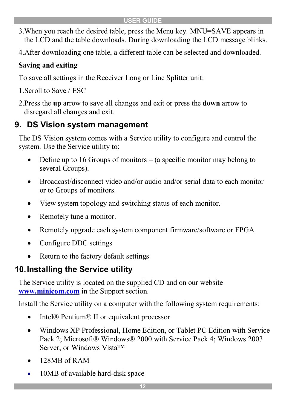 Ds vision system management, Installing the service utility | Minicom Advanced Systems 3000 User Manual | Page 13 / 33