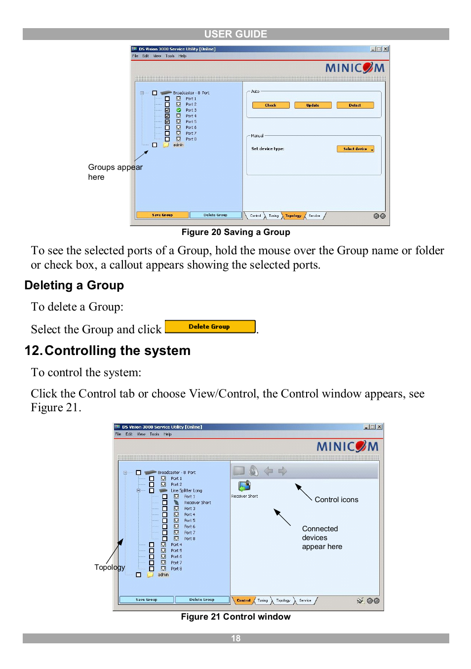 Deleting a group, Controlling the system | Minicom Advanced Systems 3000 User Manual | Page 19 / 33