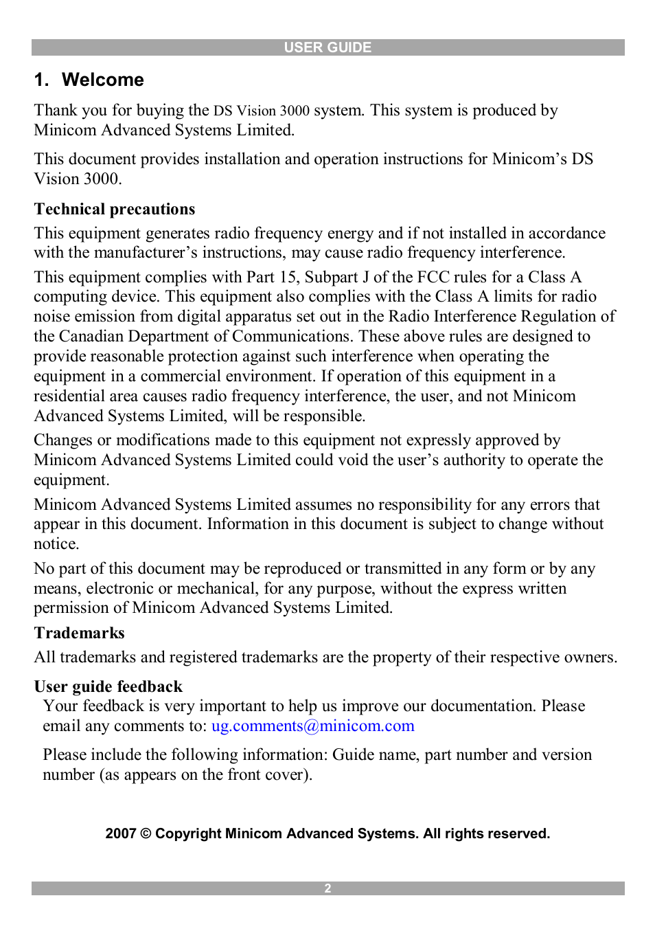 Welcome | Minicom Advanced Systems 3000 User Manual | Page 3 / 33