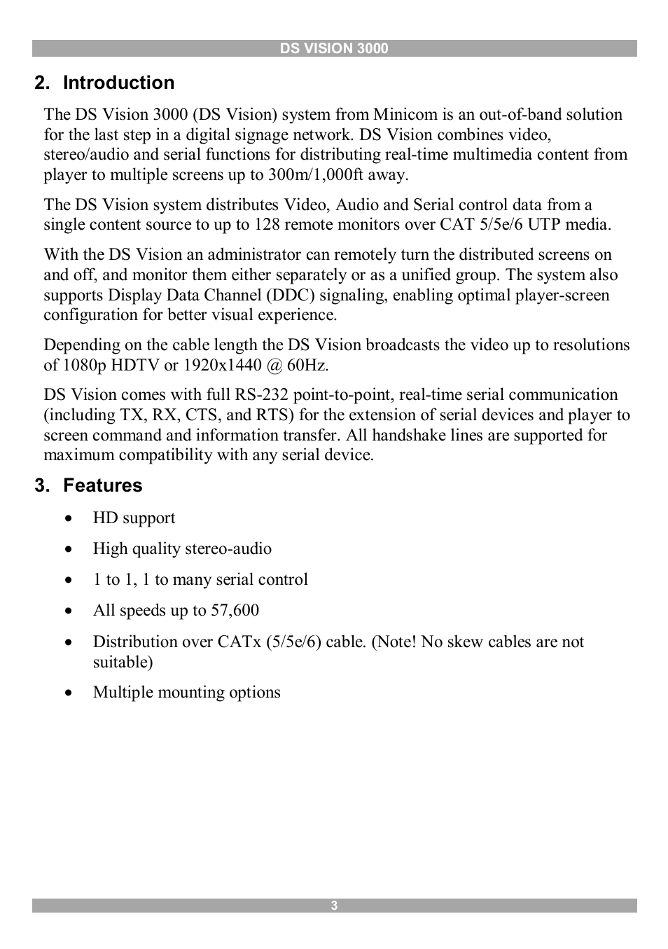 Introduction, Features | Minicom Advanced Systems 3000 User Manual | Page 4 / 33