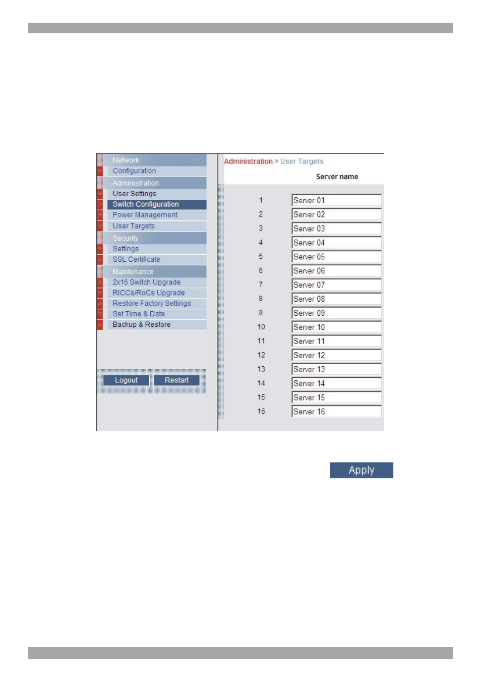 3 administration > switch configuration | Minicom Advanced Systems SMART 232 User Manual | Page 18 / 34