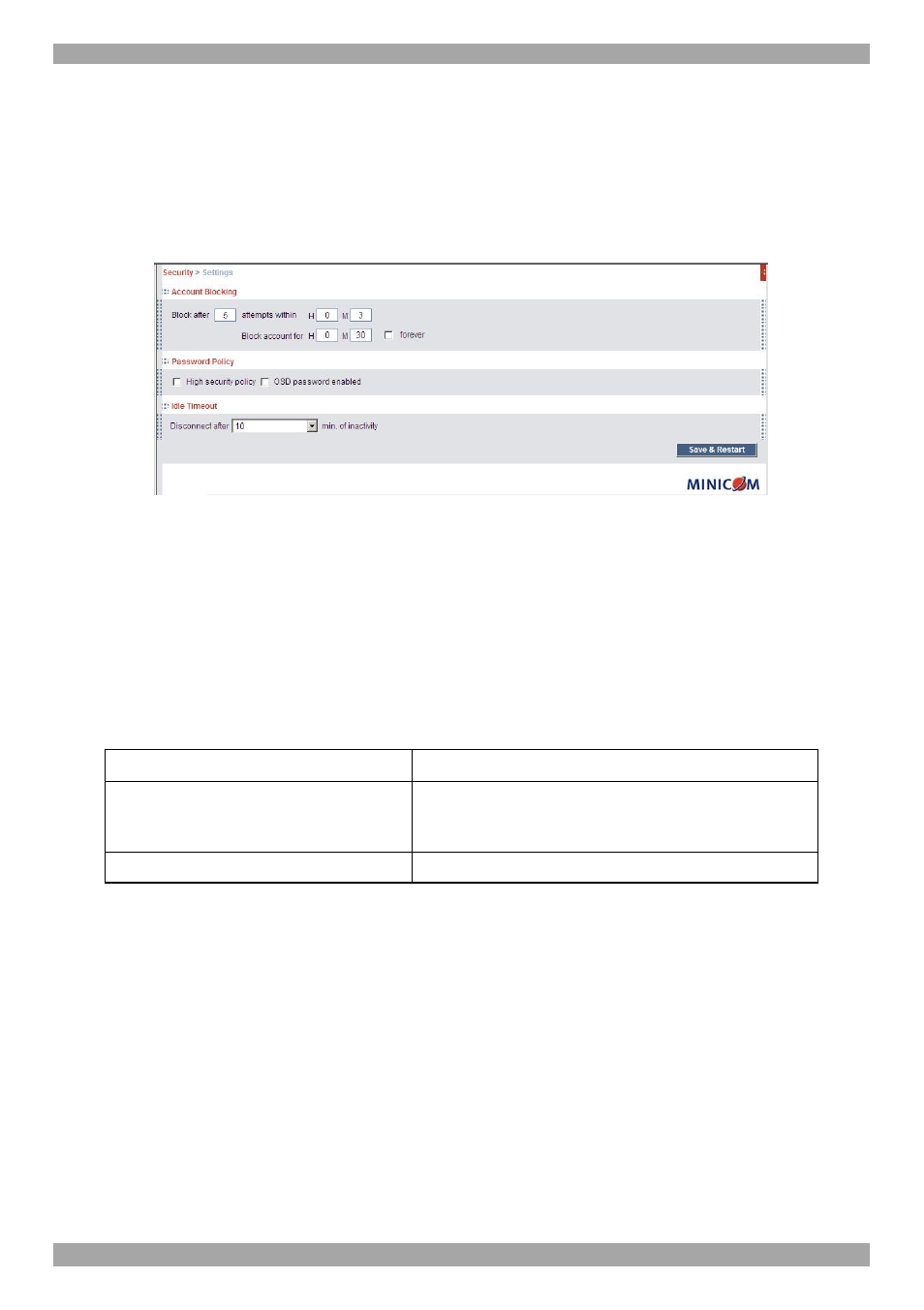 Security > settings | Minicom Advanced Systems SMART 232 User Manual | Page 21 / 34