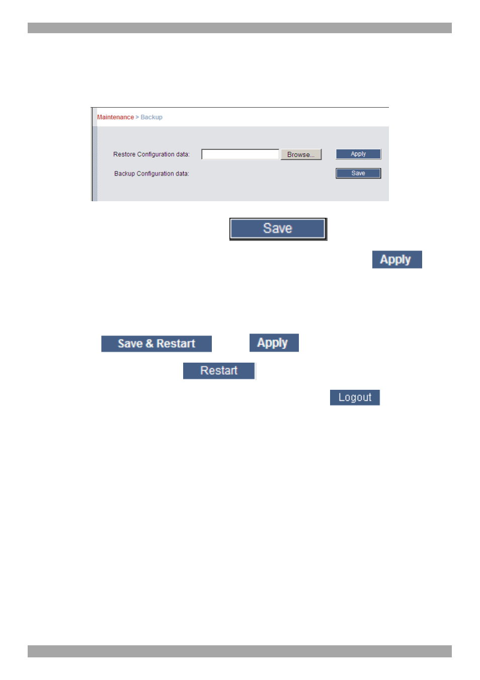 Backup & restore, Saving changes and logging out | Minicom Advanced Systems SMART 232 User Manual | Page 25 / 34