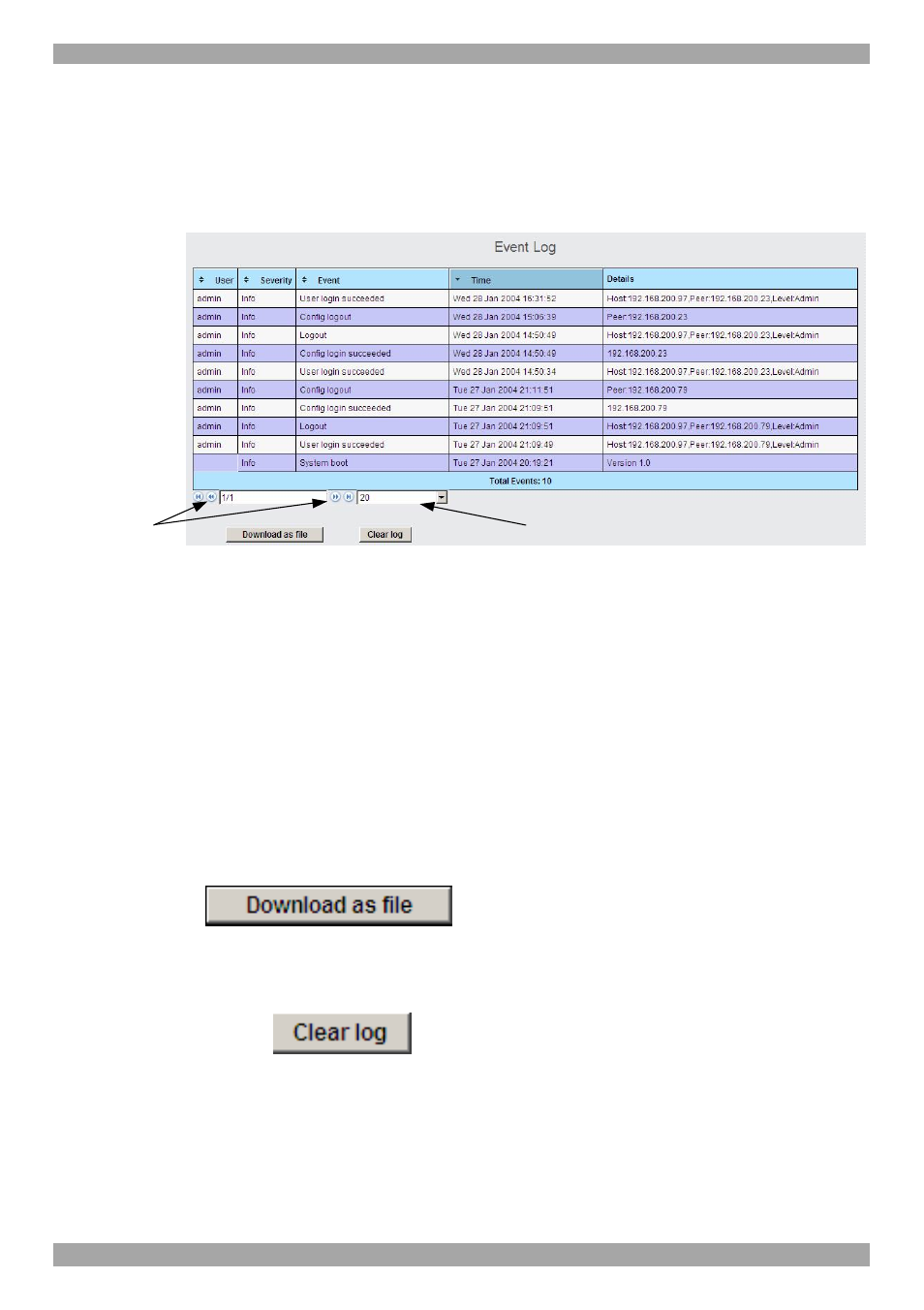 Event log | Minicom Advanced Systems SMART 232 User Manual | Page 26 / 34