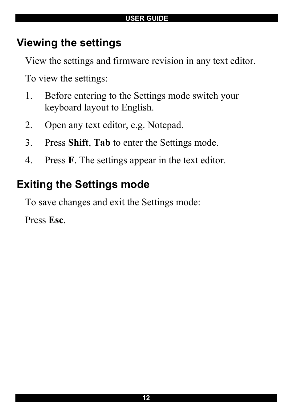 Viewing the settings, Exiting the settings mode | Minicom Advanced Systems Switches User Manual | Page 13 / 15