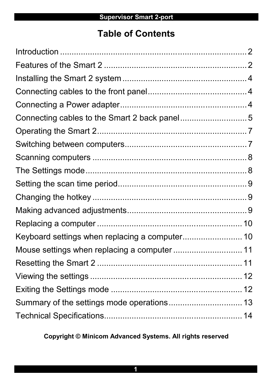 Minicom Advanced Systems Switches User Manual | Page 2 / 15
