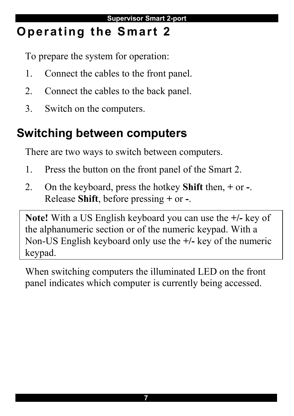 Operating the smart 2, Switching between computers | Minicom Advanced Systems Switches User Manual | Page 8 / 15